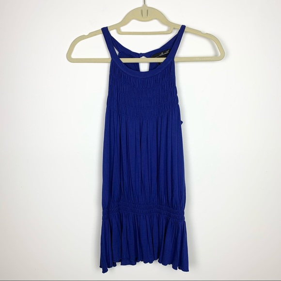 Willi Smith Blue Halter Smocked Keyhole Tank Top - Picture 3 of 10